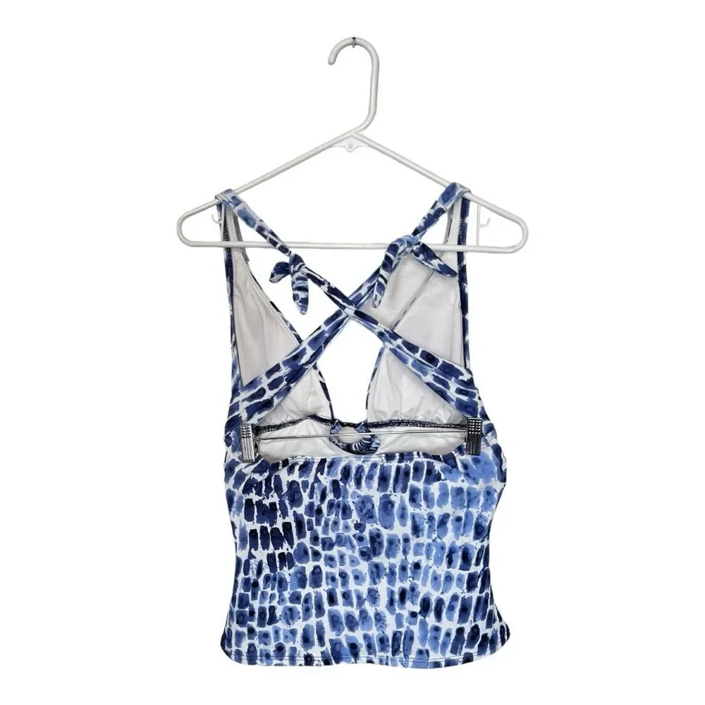NWOT CARMEN MARC VALVO | Blue White Amalfi Coast Shirred‎ Halter Tankini L